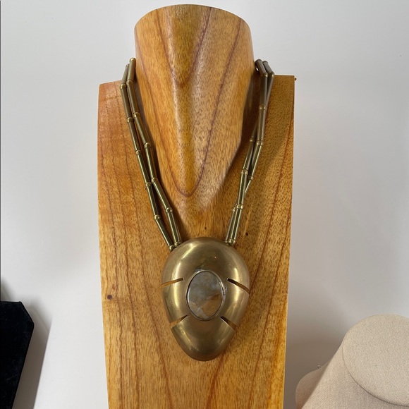 Source Unknown Jewelry - 1.13.26-4 Handmade Unique & Rare Indigenous Chalcedony Quartz & Brass Necklace